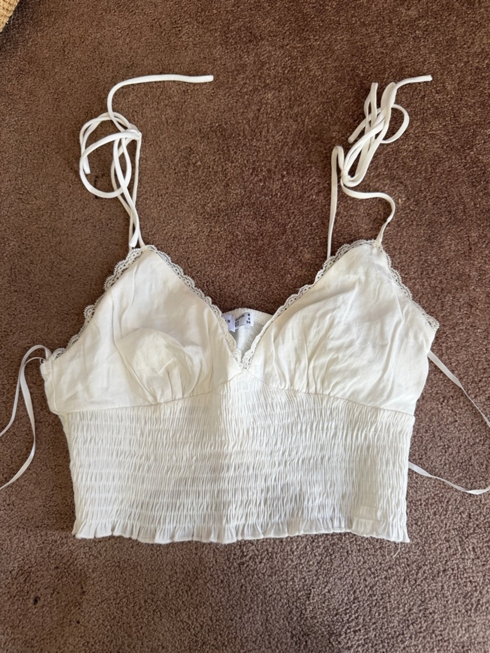 Ivory Lace-Trim Smocked Cami Top